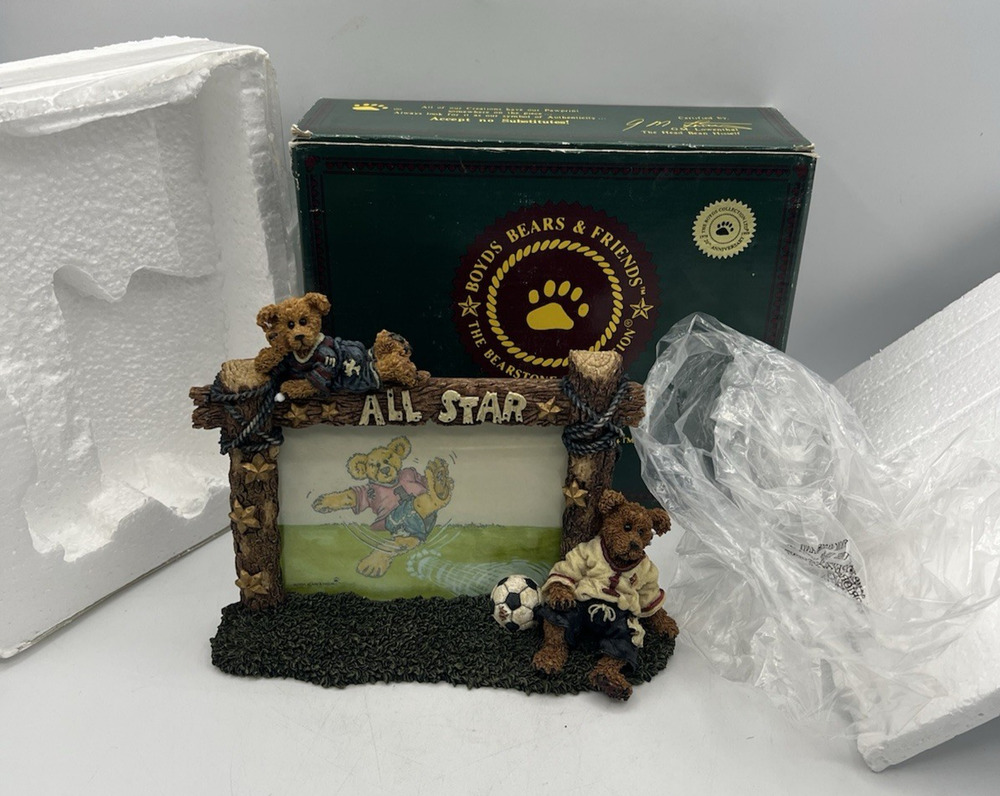 Boyds Bears Friends Rocky All Star Soccer Photo Frame Figurine 1999 Boxed VTG